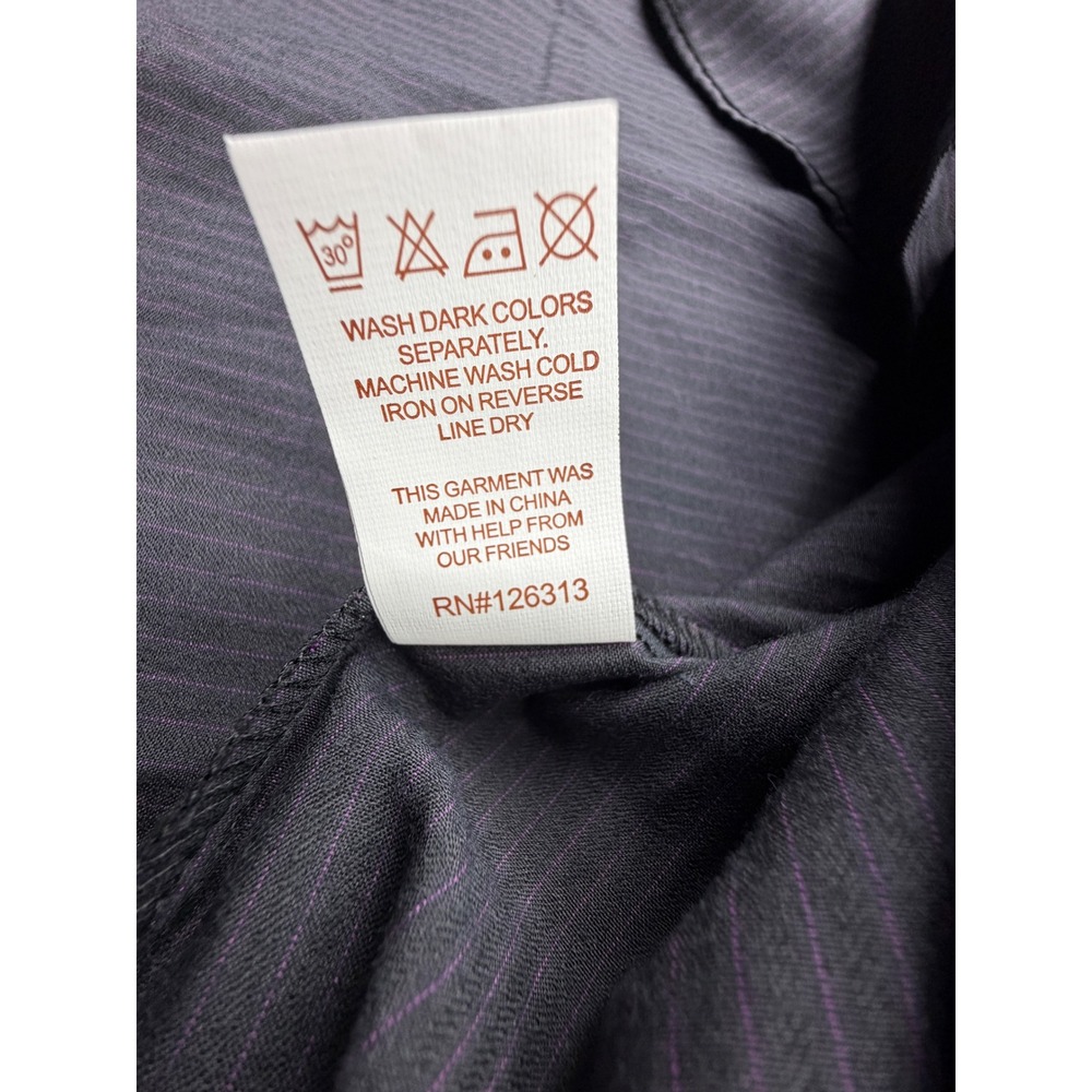 No Retreat Men's Large Black Purple Pinstripe Long Sleeve Button Up Shirt - Picture 7 of 13